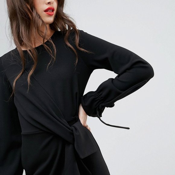 Black Mini Shift Dress With Tie Details NWT Sz 0 - Picture 4 of 4